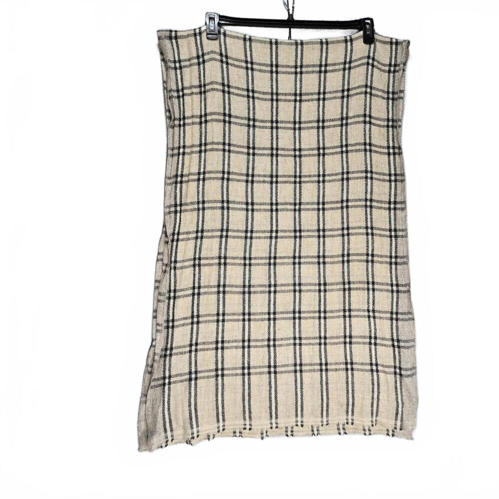 Handmade Nepal Cashmere Plaid Shawl Wrap Scarf Cream Black Checkered